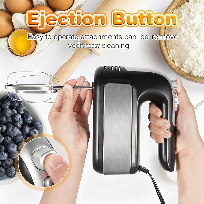 5-Speed 400W Electric Hand Mixer with Turbo – Powerful Handheld | Kitchen Mixer with 5 Stainless Steel Attachments for Dough, Cream, Batter, Eggs & Baking