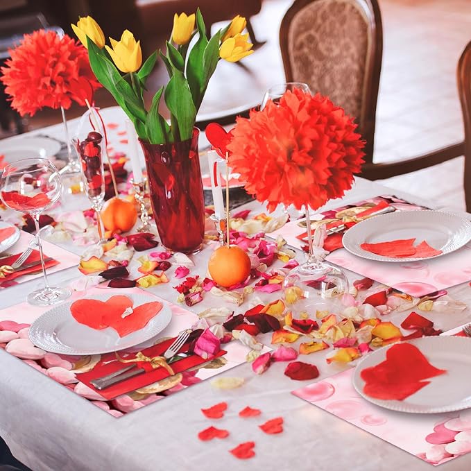 50 Pack Disposable Paper Placemats Valentine's Day Heart Mats | 16x11 inch Heart Place Mats for Holiday Party Kitchen Dining Table Decoration