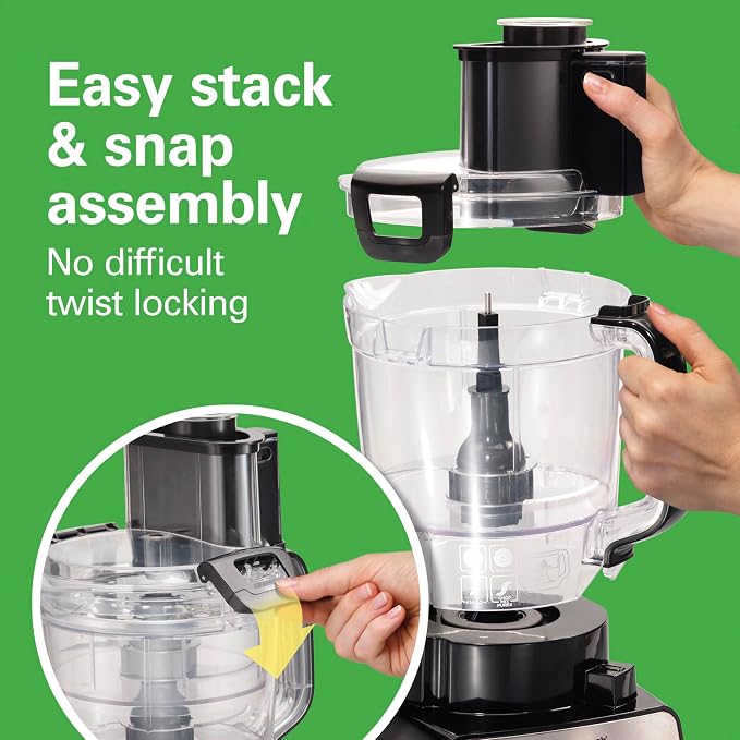 Hamilton Beach Stack & Snap 14 Cup Food Processor and Vegetable Chopper | Dishwasher Safe Stainless Steel Blades | 3-Speed 500 Watt Motor | Includes 4-Cup Mini Food Processor Bowl | Black | 70585