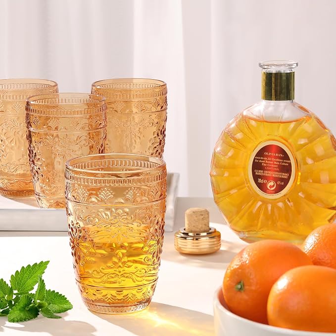 abrwyy Amber Drinking Glasses, Amber Glassware, 14oz Vintage Water Glasses | Lead-Free Glass, Thick&Durable Glass, Home Decoration, Vintage Drinking Glasses Set of 6