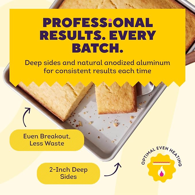 Wilton Aluminum Rectangular Sheet Pan, Made Without PFAS, 9 x 13 in. | Natural Anodized Aluminum, Even Heating & Rust-Resistant, Perfect for Sheet Cakes, Roasting & Classic Rectangular Baking