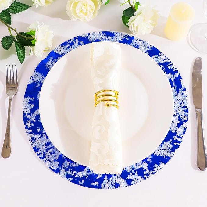 Snowkingdom Disposable Royal Blue Round Placemats Set of 24 Metallic Glitter Foil Mesh Dinning Table Place Mates Blue Doilies 13 Inch for Christmas Wedding Birthday Summer Party Holiday Decorations