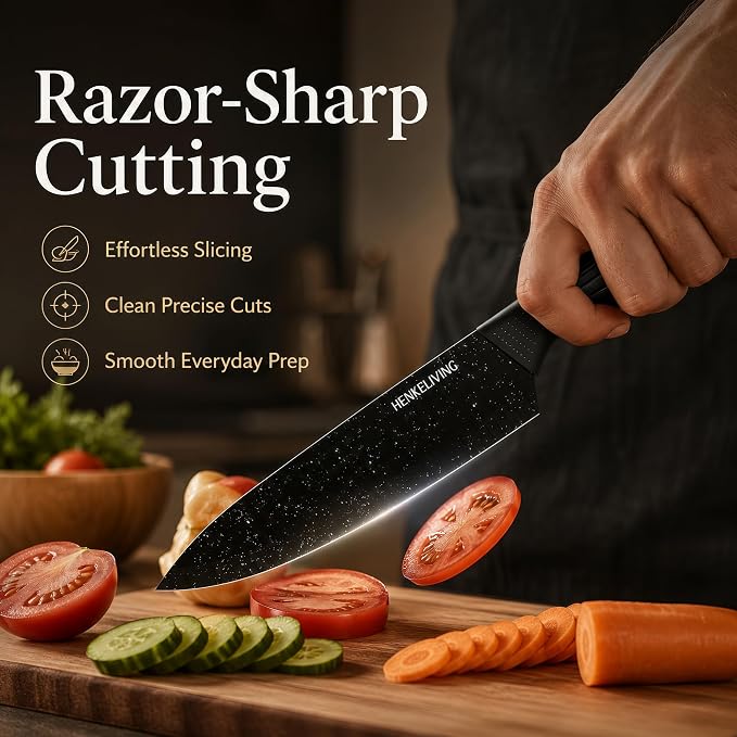Knife Set with Built-in Sharpener Block, Dishwasher Safe | 14-Piece, High-carbon stainless steel blades, Ultra-sharp edges, Ergonomic non-slip handles, Great gift