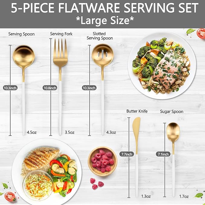 Whitegold Serving Utensils Set, 5pc Stainless Steel Serving Spoons | Serving Spoon,10.3’’,Utensils set for Parties,Buffet Serving Utensils,for Party Banquet,Heavy Duty Flatware,Dishwasher Safe