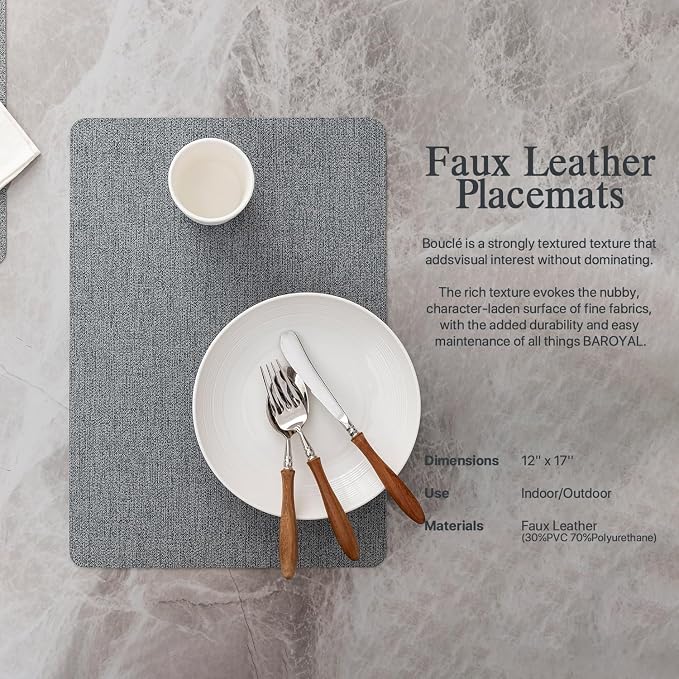 Baroyal Faux Leather Placemats Set of 8 Vinyl Washable Wipeable Table Mats for Kitchen Dining Table Heat Resistant Waterproof Modern Indoor/Outdoor Placemats Non-Slip Easy Clean Place Mats (Stargaze)