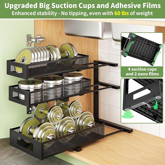 Under Sink Organizer,3-Tier Heavy Duty Pull out Cabinet Organizer Shelf | Height Adjustable,Thickened Metal,Slide out Storage Drawer Rack for Kitchen Bathroom Pantry Laundry Home Organization