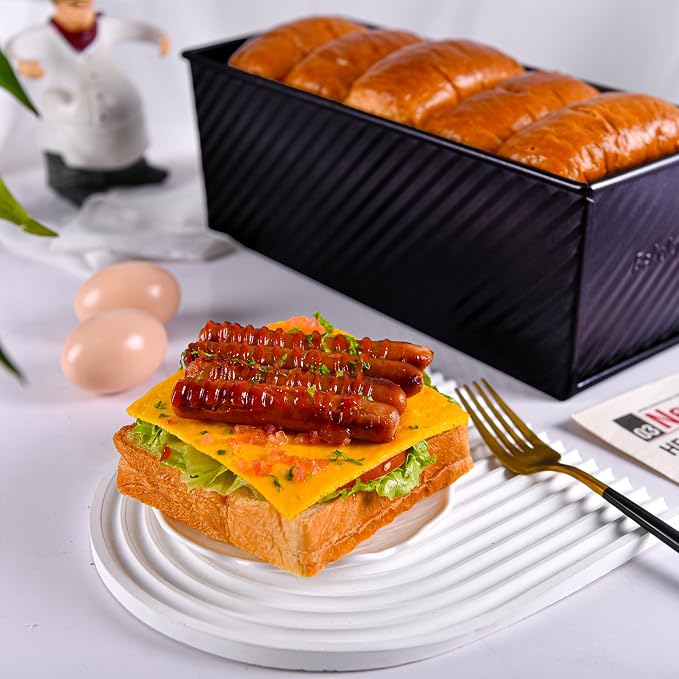Commercial Pullman Loaf Pan with Lid, 2.2Lb Aluminum Dough Capacity Non-Stick Rectangle Corrugated Bread Toast Mold with Cover for Baking Bread (Black)