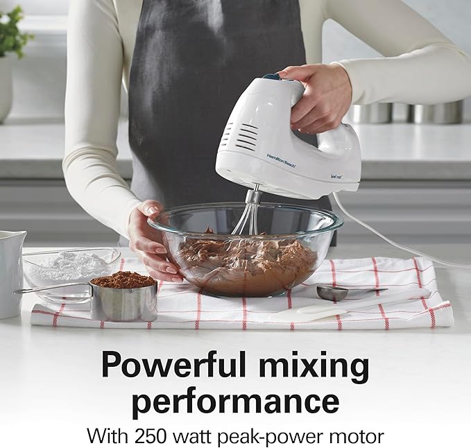 Hamilton Beach 6-Speed Electric Hand Mixer with Whisk,Traditional Beaters,Snap-On Storage Case,250 Watts,White,(Pack of 2)