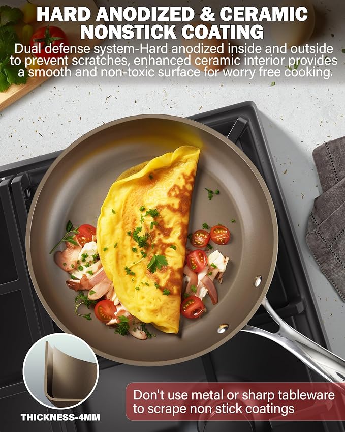 Cooks Standard Classic 8 Inch Hard Anodized Nonstick Frying Pan | Ceramic Cookware Skillet Egg & Omelet Pan, Induction, Compatible with Most Stovetops, Bronze