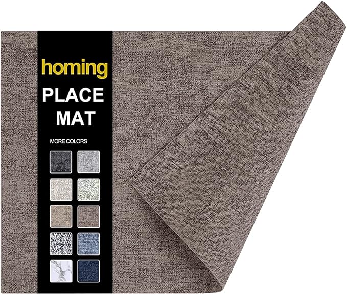 Faux Leather Heat Resistant Placemats 6 Packs, Waterproof Wipeable Dining PU Place Mats for Indoor & Outdoor, Easy to Clean, Brown