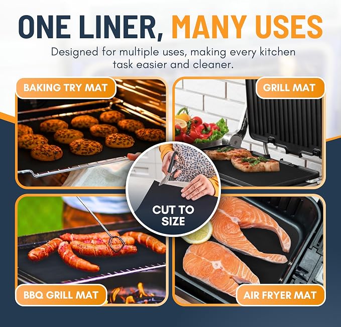 Oven Liners for Bottom of Oven - Large Heavy Duty Mats, 17” x 75” Non-Stick Reusable Liner for Electric, Gas, Toasters, Grills - BPA & PFOA Free Kitchen Accessory to Keep It Clean (Black)