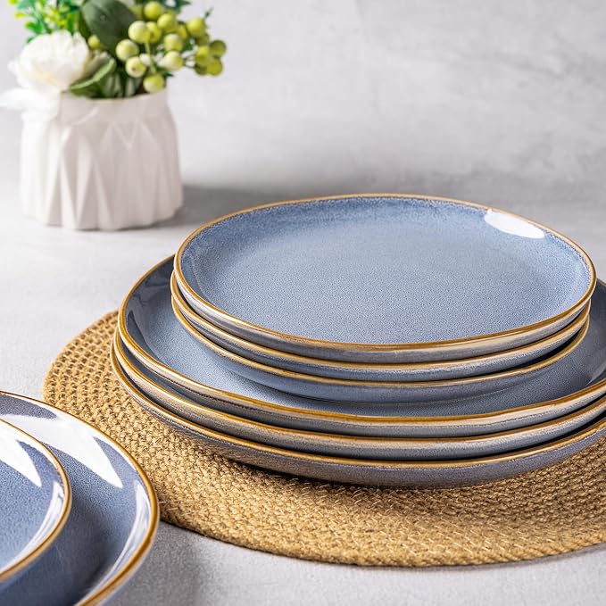 AmorArc Ceramic Dinnerware Sets for 8, 24Pcs Plates and Bowls Sets Dishes | Stoneware Handmade Reactive Glaze Dinner Set, Highly Scratch Resistant | Dishwasher & Microwave Safe Dishware