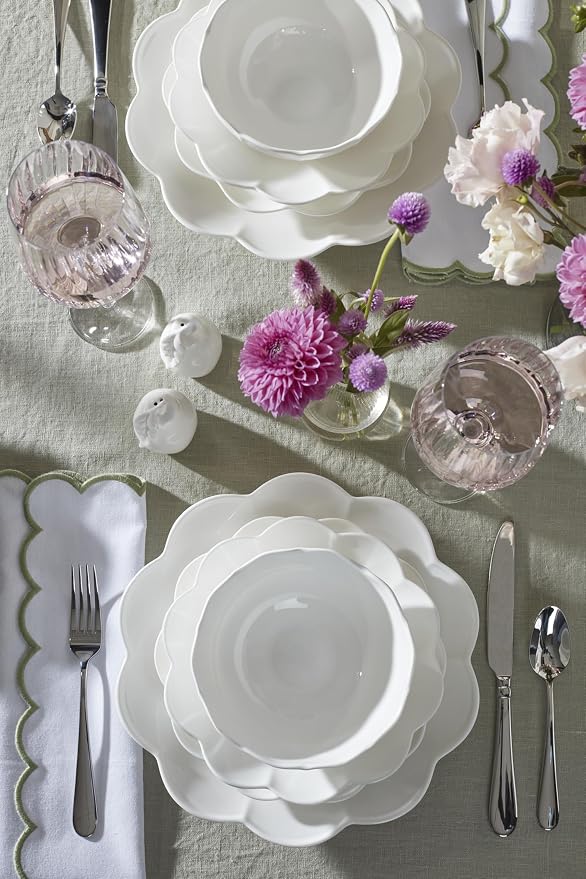 Lenox Studio 1414 Scallop Bone China 16-Piece Dinnerware Set for 4 | dishwasher safe | plates and bowls sets for kitchen and dining | 10.71 inch plate, dish set, dishes, chip resistant