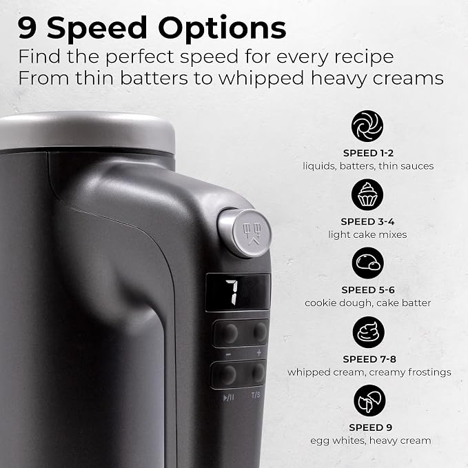 Electric Hand Mixer 350W, 9 Speed Handheld Mixer with Timer, Beaters, Whisks & Dough Hooks, Storage Case, Kitchen Mixer for Baking, Eggs, Cream, Cookie Dough & Frosting, Gray