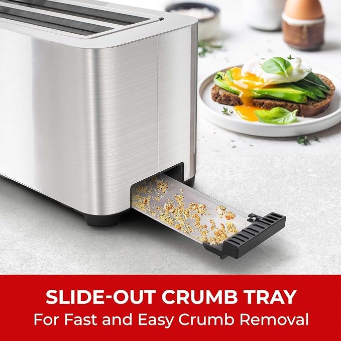 Mueller UltraToast Stainless Steel Toaster 4 Slice – Extra-Wide 1.6" Slots | For Artisan Bread, Bagels & Frozen Waffles, 6 Browning Levels, LED Display, Cancel/Defrost/Reheat, Removable Crumb Tray