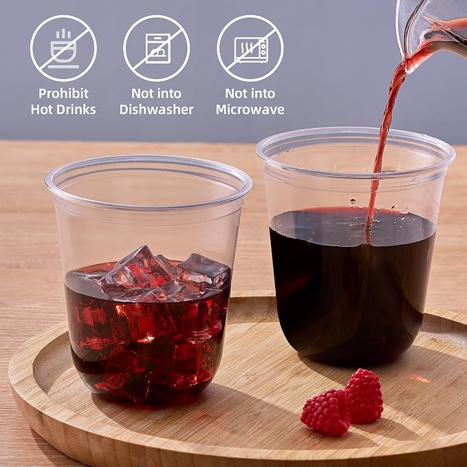 WELLIFE 50 Pcs 12 oz Clear Plastic Cups | Disposable Wine Glasses Stemless Cocktail Punch Cups for Party Cold Drinking Wedding, Picnic, Halloween, Thanksgiving