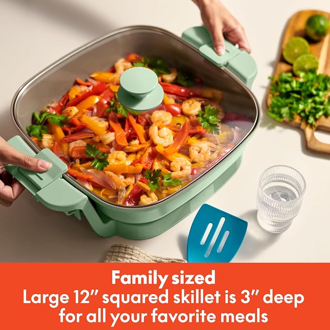 bella Fits-Anywhere™ SAUTE Make & Take Skillet, Non-Toxic Ceramic, Seaglass