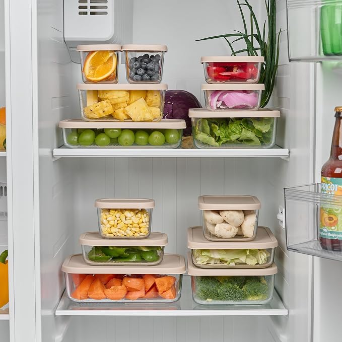 Glass Food Storage Containers with Lids — 12 Piece — 17.6 oz Glass with BPA-Free Leakproof Stackable Lids — Microwave, Oven & Dishwasher Safe — Ideal for Meal Prep & More - Cashew Cream