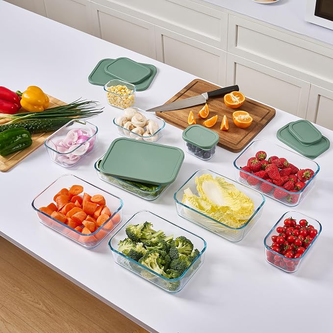 Glass Food Storage Containers with Lids — 6 Piece — 10.5 oz Glass with BPA-Free Leakproof Stackable Lids — Microwave, Oven & Dishwasher Safe — Ideal for Meal Prep & More - Soft Sage