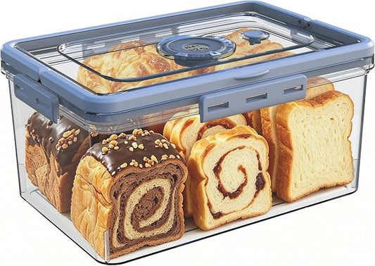 Jairuty Bread Box with Lid and Handle,Time Recording Bread Storage Container With Digital Hygrometer,Portable Bread Boxes Homemade Breads,Toast, Bagel, Donut and Cookies,Not dishwasher safe(Grey)