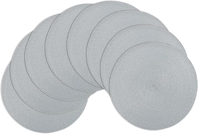 Winknowl Round Braided Placemats Set of 8 Washable Woven Heat Resistant Table Mats for Kitchen Dining Tables 15 inch Round Place Mats (Light Gray,8pcs)