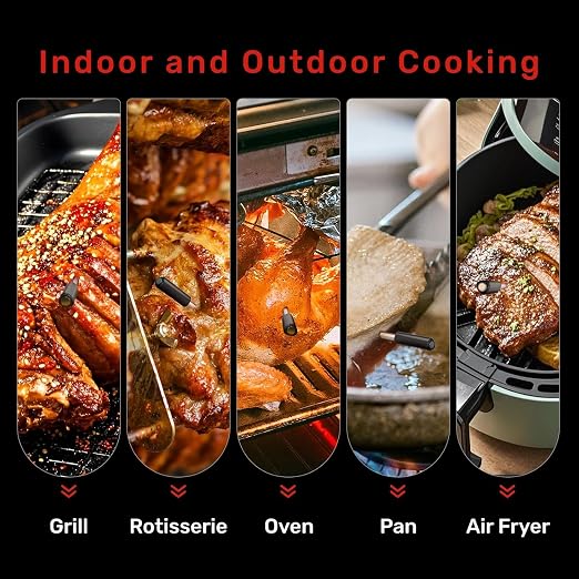 Wireless Meat Thermometer Digital with Remote App Monitoring | ±0.9℉ Accuracy Bluetooth Meat Thermometer, Wi-Fi Unlimited Range, DishWasher Safe, and App Alerts, for BBQ/Oven/Grill/Smoker