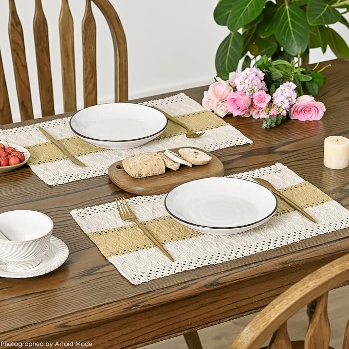 Artoid Mode Burlap Brown Farmhouse Rustic Placemats Set of 4,12x18 Inch Seasonal Holiday Hollow Table Mats Party Kitchen Dining Decoration