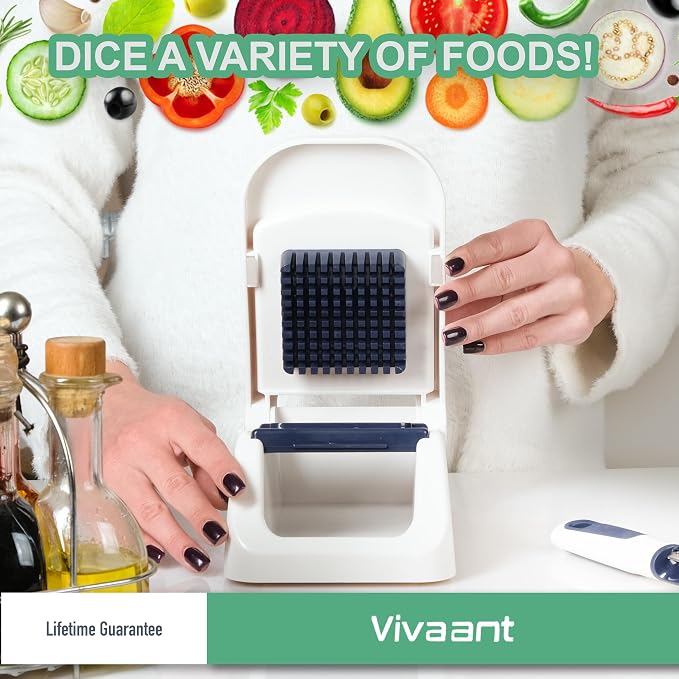 Vivaant Mini Food Chopper and Onion Dicer, Small Hand Held Vegetable Cutter | Manual Vegetable Chopper for Kitchen, Stainless Steel Blades, BPA Free & Dishwasher Safe, 3 Inch Compact Size Fits Any Drawer