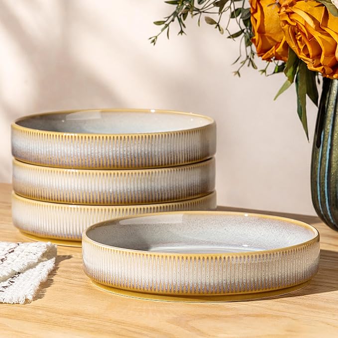 7.5" Ceramic Pasta Bowls Set of 4, Salad Bowls | Versatile Serving Bowls for Pasta, Salad, Fruit & Noodles, Housewarming & Wedding Gift, Autumn Haze