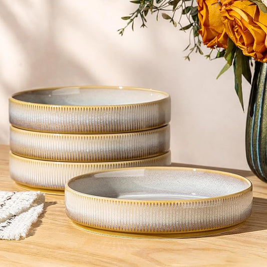7.5" Ceramic Pasta Bowls Set of 4, Salad Bowls | Versatile Serving Bowls for Pasta, Salad, Fruit & Noodles, Housewarming & Wedding Gift, Autumn Haze