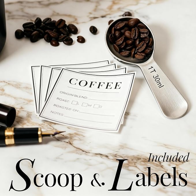 STYLED SETTINGS Coffee Bar Canisters Set of 2, 2-Piece, Black and Gold | Stainless Steel, BPA Free, Food Grade, Airtight, Vacuum Effect, Dual Lid