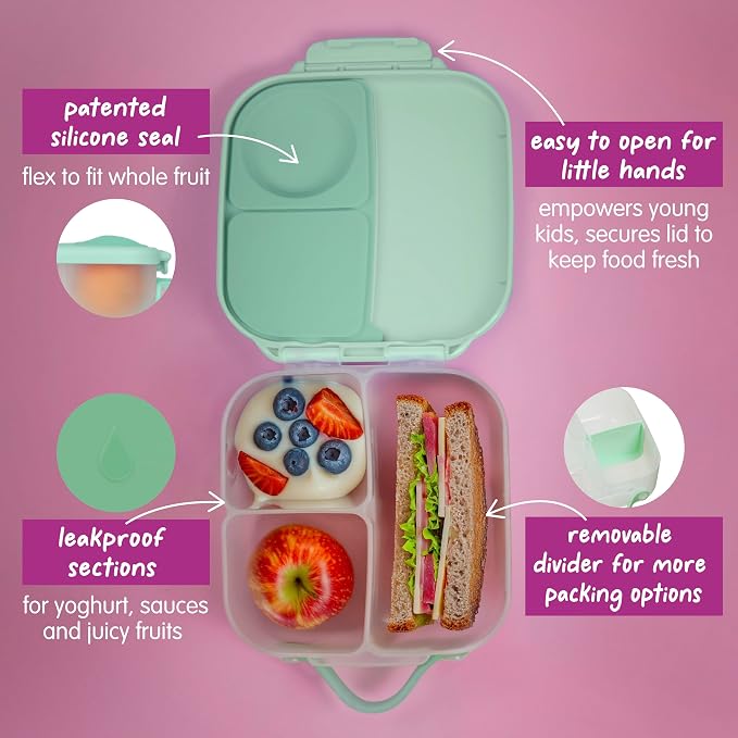 b.box Mini Lunch Box, Snack Containers for Kids, Lunch Box Kids, 4.25 Cup | Bento Box for Kids, Sanck Box, Lunch Containers, Leak Proof, Dishwasher Safe, BPA Free, PFAS Free, Ages 3+ — Spearmint