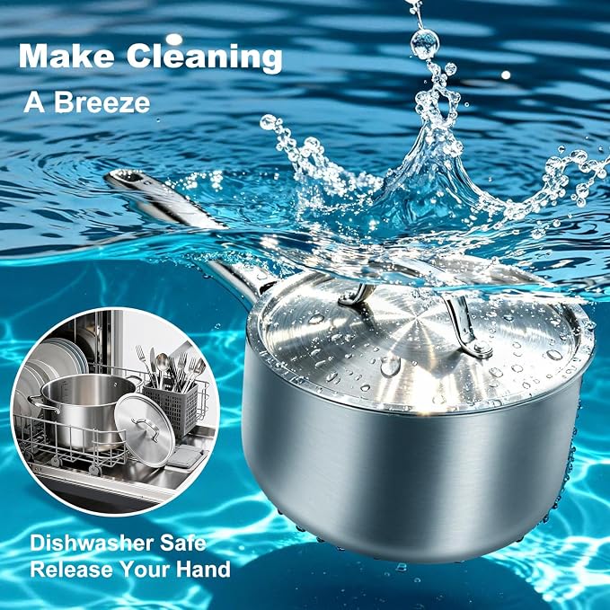 4 QT Saucepan with Lid,3-Ply Stainless Steel Stockpot,Professional Grade Cookware,Induction Compatible