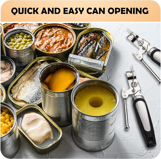 Gisafai 10 Pcs Can Opener Manual Bulk Smooth Edge with Sharp Blade and Soft Non Slip Grip Handle Heavy Duty Handheld Safety Can Opener for Kitchen Restaurant, Black and Silver