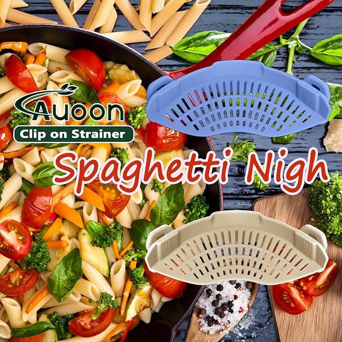 AUOON Clip On Pot Strainer Silicone, Standard 8.86 x 3.55in, Blue Velvet | BPA-free, Fits All Pots Pans Bowls, Dishwasher Safe, for Pasta Noodles Vegetable Fruits, Space-saving Kitchen Gadget