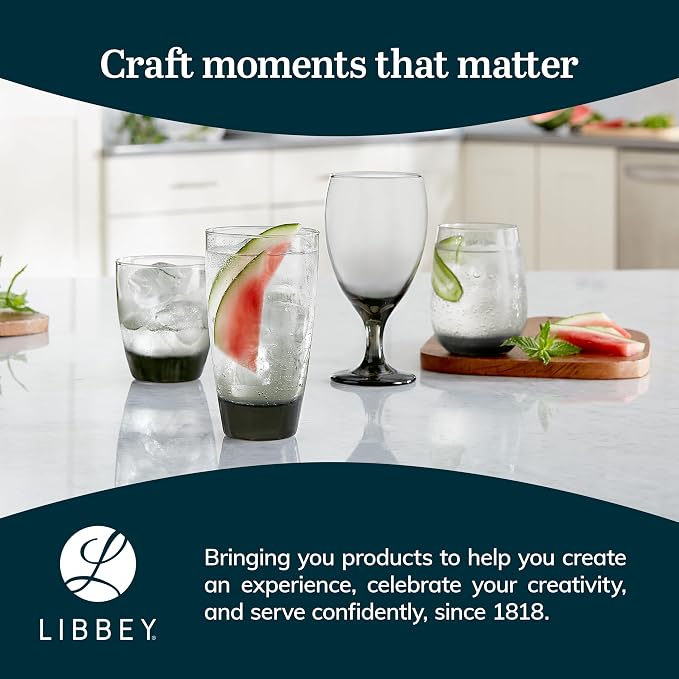 Libbey Classic Smoke Goblet Beverage Glasses, Set Of 6 Timeless Goblet Drinking Glasses - Dishwasher Safe Glass Goblets for Wines, Smoothies & More