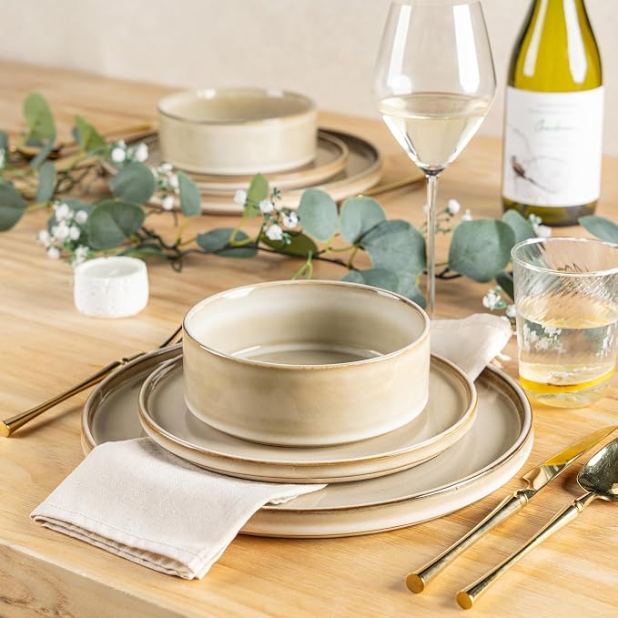 AmorArc Ceramic Dinnerware Sets for 6,18 Piece Plates and Bowls Sets Dishes | Stoneware Handmade Reactive Glaze Dishes Set | Highly Chip and Crack Resistant | Dishwasher & Microwave Safe