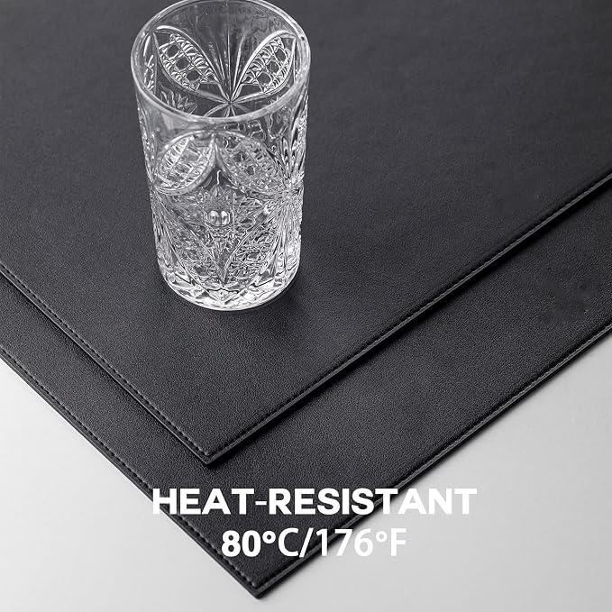 Baroyal Faux Leather Placemats Set of 8 Vinyl Washable Wipeable Table Mats for Kitchen Dining Table Heat Resistant Waterproof Modern Indoor/Outdoor Placemats Non-Slip Easy Clean Place Mats (Black)