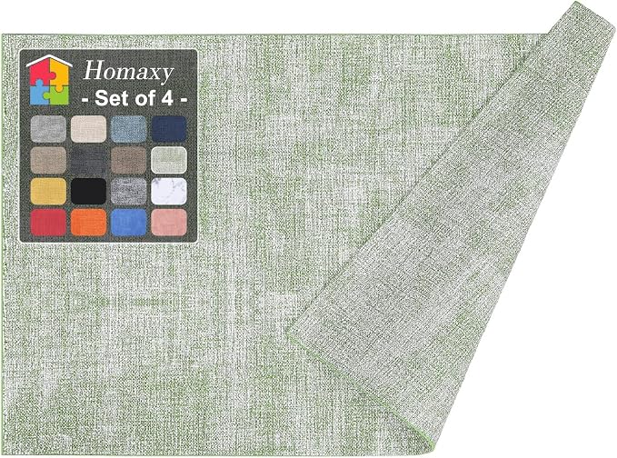 Homaxy PU Faux Leather Placemats for Dining Table, Set of 4, Grass Green | Waterproof Wipeable Washable Table Mats, Easy to Clean Anti-Slip Place Mats, 11.8" x 17"