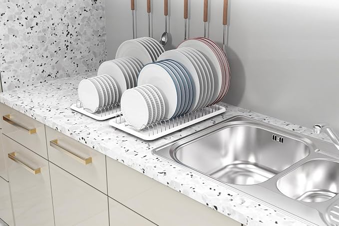 Simple Houseware 2 Pack Stainless Steel Plate Drying Rack w/Drainboard