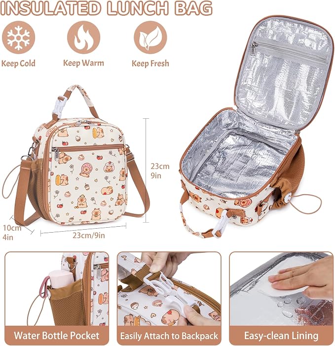 Bento Lunch Box for Kids Adult, Leakproof 3-4 Compartment Bento Box Set with Insulated Food Jar,Water Bottle, Lunch Bag, School Lunch Container for Toddler Teen Girls Boys Ages 3+(Brown)