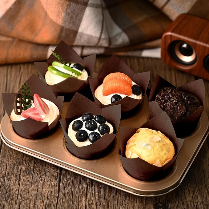 120pcs Tulip Cupcake Liners for Baking Cups, Premium Muffin Liners Holders | Food Graded Parchment Paper Muffin Liners Holders, Standard Greaseproof Cupcake Wrappers for Party, Christmas