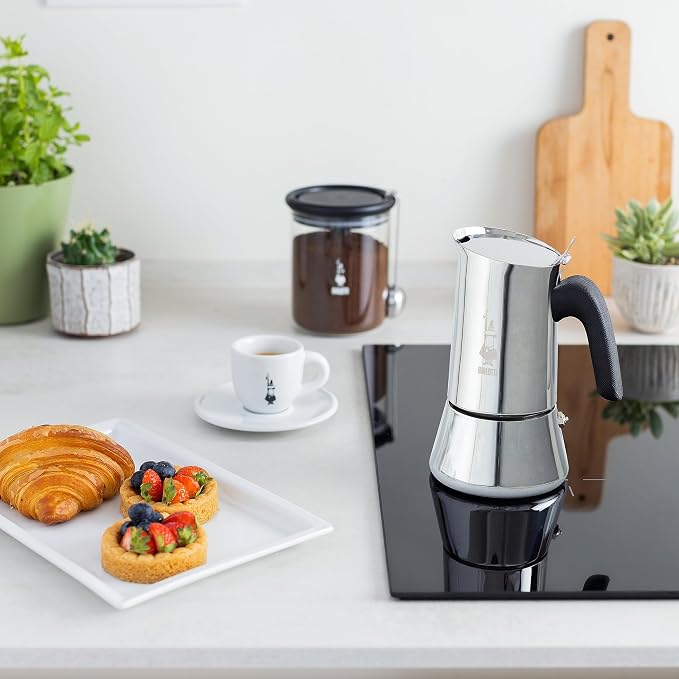 Bialetti New Venus Induction Stovetop Espresso Maker – Stainless Steel Espresso Coffee Maker for All Cooktops, Including Induction, 10 Espresso Cups (15.5 oz), Silver