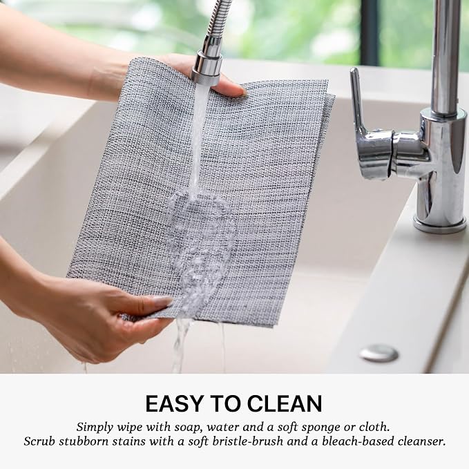 LEXMORE PlaceMats Set of 12 Vinyl/Plastic Woven Place Mats for Kitchen Table Indoor/Outdoor Washable PlaceMat Wipeable Dining Table Mats(Gray)