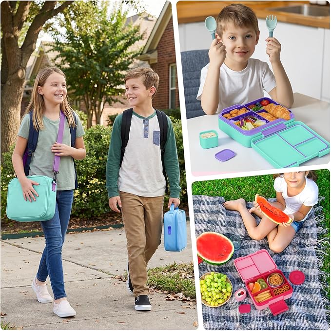 HWONMTE Bento Lunch Box Set for Kids with Soup Thermo Food Container Adults | Bento Lunch Box Set for Kids with 9.5oz Soup Thermo Leak-Proof Food Container with Insulated Lunch Bag Hot Food Jar Girl
