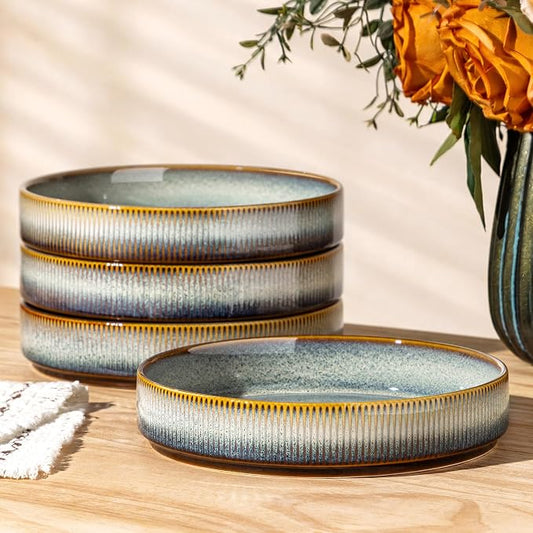 7.5" Ceramic Pasta Bowls Set of 4, Salad Bowls | Versatile Serving Bowls for Pasta, Salad, Fruit & Noodles, Housewarming & Wedding Gift, Dusk Blue