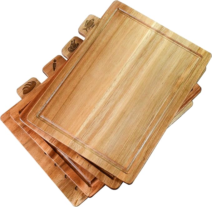 Acacia Wood Cutting Board Set with Scissors and Stand.