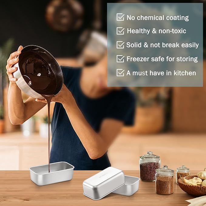 TeamFar Mini Loaf Pan, 4 PCS Stainless Steel Loaf Pans for Baking Bread | 6.3 x 3.5 Inch Bread Baking Pan for Homemade Bread, Meatloaf, Cake and Brownies, Non-Toxic, Oven & Dishwasher Safe