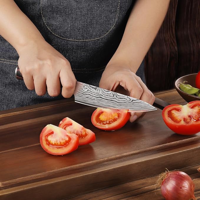 5.5 Inch Small Chef Knife - Ultra Sharp 12-15 Degree Edge Kitchen Knife for Meat Vegetable Cutting Japanese Style with Sheath, High Carbon Stainless Steel Blade, Cooking Father Day Gift
