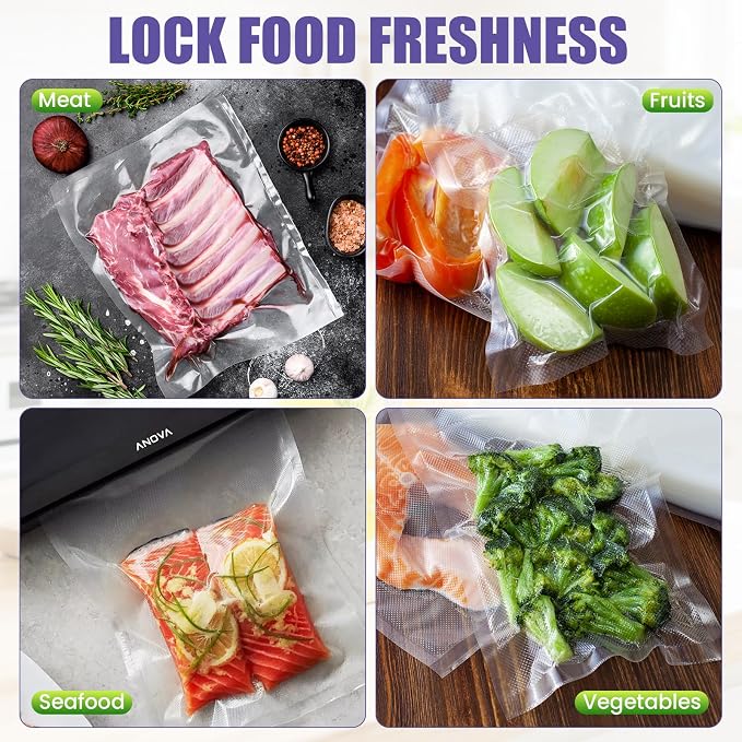CAREGY Vacuum Sealer Bags 200 Quart | 8" x 12" with BPA Free for Food Storage Meal Prep or Sous Vide